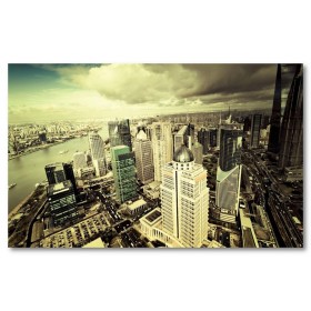 Αφίσα (κτίρια, ουρανοξύστες, υψηλός, πανοραμικός, μαύρο, λευκό, άσπρο)